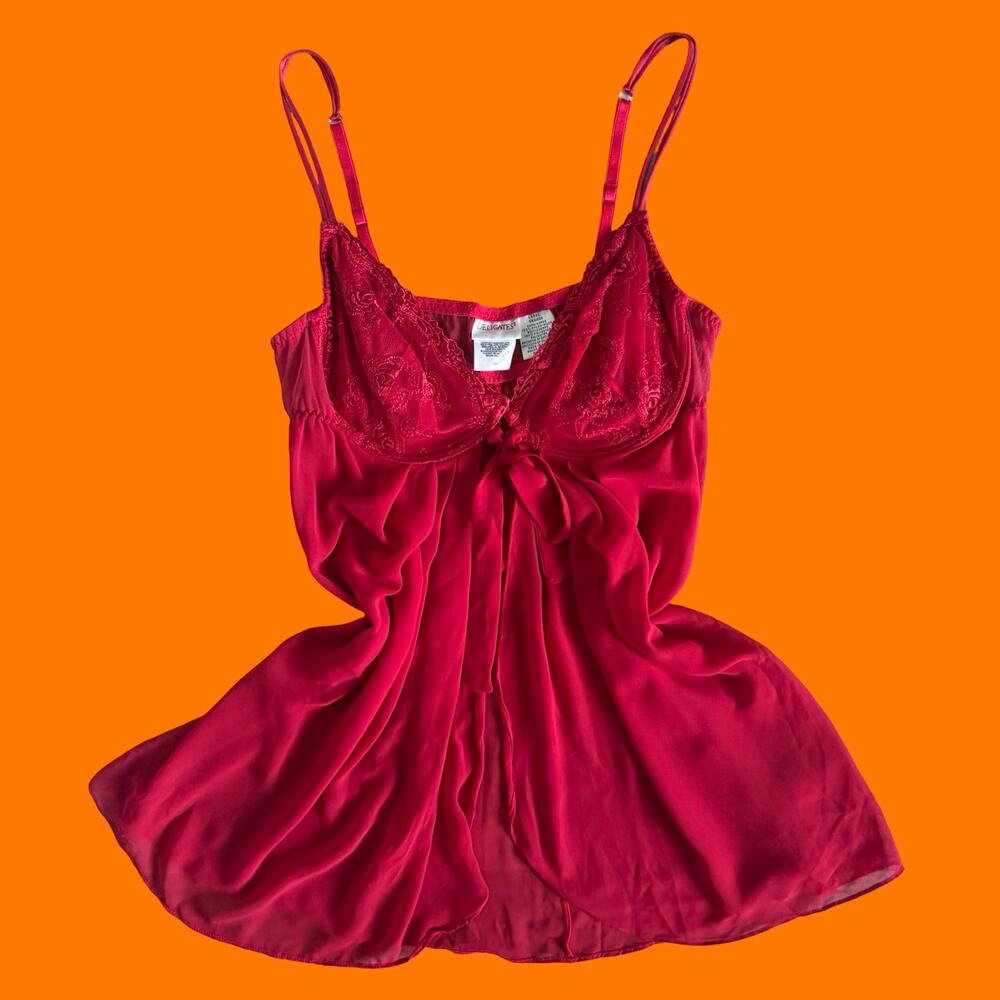 00's vintage red chiffon rose lingerie romantic y2k babydoll LARGE delicates